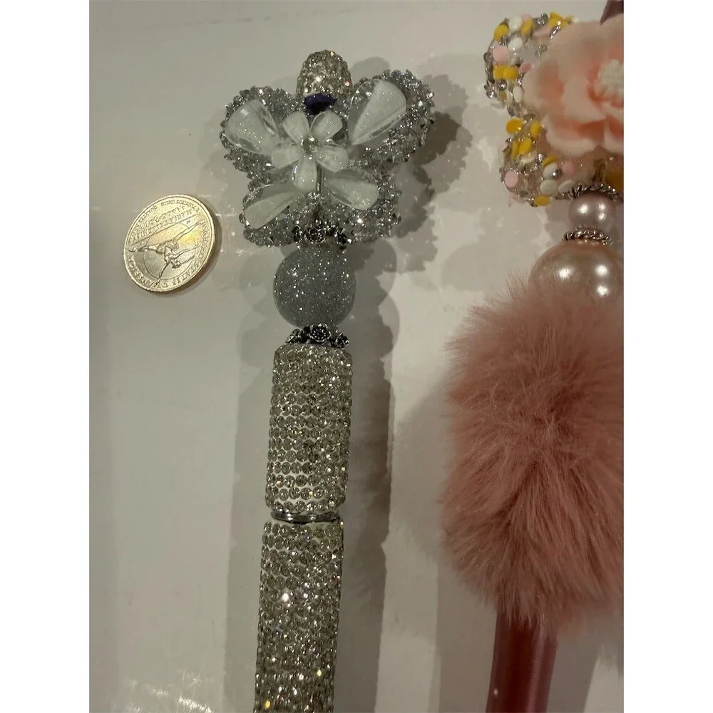 2 set-Handmade Refillable Butterfly Floral Bling Pens pink journal wedding gift